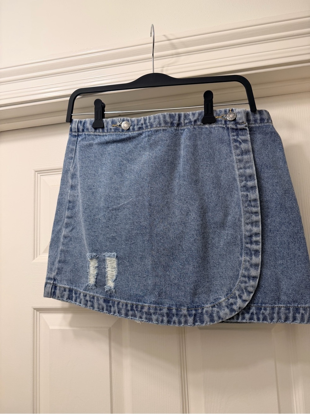 eesome Light Blue Denim Wrap Mini Skirt